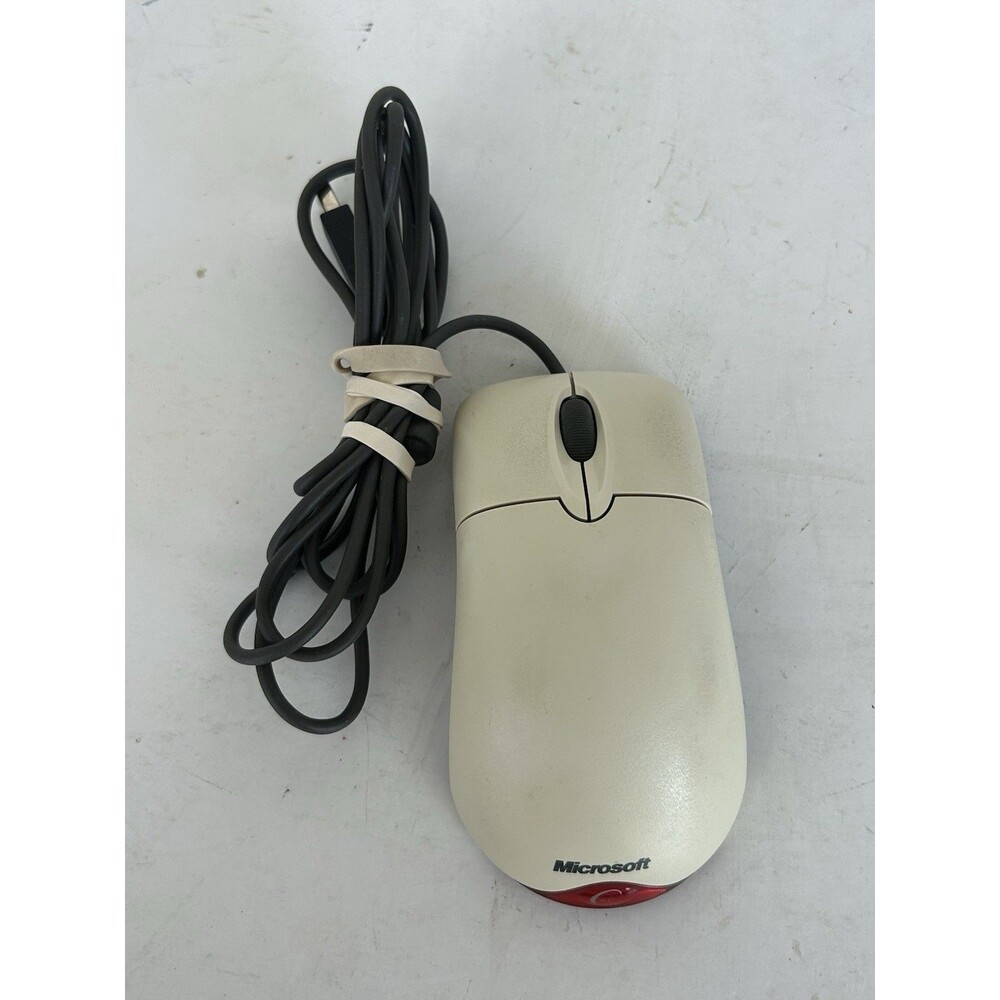Vintage Microsoft Wheel Mouse Optical X08-18741 USB PS/2 Beige Red Wired